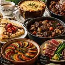 A table with several prepared dishes from a cuisine.