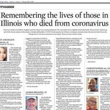 A newspaper page containing obituary notices