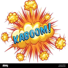 A cartoon-style explosion with a burst of smoke and fire