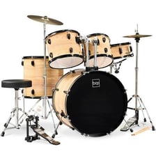 A drum kit with tom-toms and a snare drum.