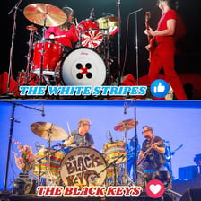 Images representing the two musical duos The White Stripes and The Black Keys.