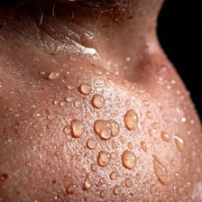 An athlete sweating during a workout.