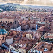 A view of Bologna, Italy, showing its historic city center.