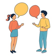 A person speaking with a speech bubble
