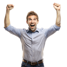 A victorious person celebrating a successful achievement.
