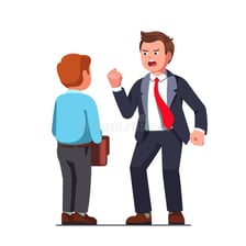An illustration of a person appearing intimidated by an imposing figure