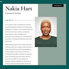 A profile thumbnail displayed beside a short biography
