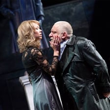 An actor portraying Regan in a stage production of King Lear.
