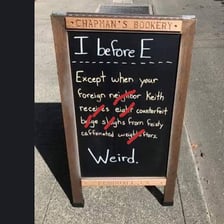 An educational illustration of the “I before E except after C” spelling rule