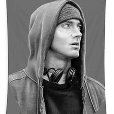 A portrait of rapper Eminem, whose birth name is Marshall Mathers