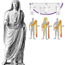 A person wearing a traditional Roman toga