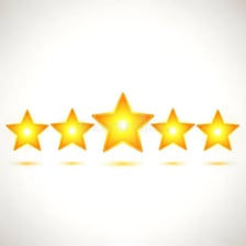 A five-star rating scale with all five stars filled