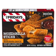 Fried mozzarella sticks served with marinara sauce.