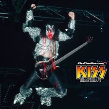 Gene Simmons performing with the rock band Kiss.