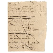 A portrait of Victor Hugo beside a manuscript page associated with his poem Dieu.
