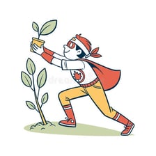 An environmental illustration representing eco-friendly practices and an eco warrior