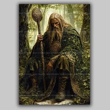 An illustration of an ancient Celtic druid in ceremonial clothing