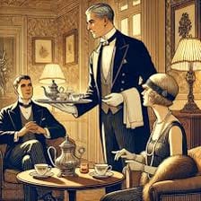 A mystery scene depicting a butler being revealed as the culprit.