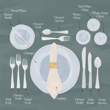 A formal meal served on a set dining table