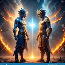 Two opposing warriors confronting each other.