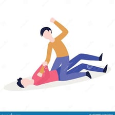 One person angrily speaking to another during a verbal confrontation.