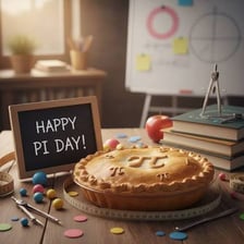 A pie displayed beside a calendar marking March 14 and March 15