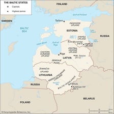 A map showing Latvia and Estonia in the Baltic region.