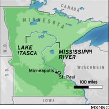 The headwaters of the Mississippi River at Lake Itasca in Minnesota.