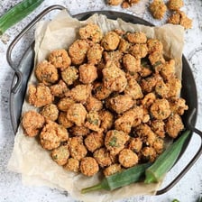 A plate of fried okra served with fried catfish