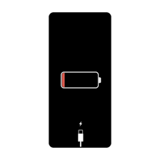 A smartphone with an unlit screen and depleted battery