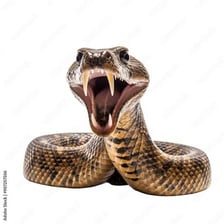 A snake raises its head and opens its mouth in a defensive display.