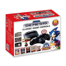 A Sega Genesis console displaying a Sonic the Hedgehog game.
