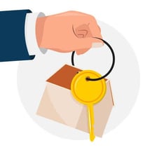 A person holding an item they now possess.
