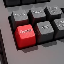 A close-up view of a computer keyboard’s Delete key