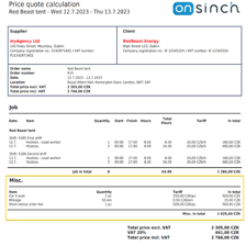 An invoice showing individual line-item charges.