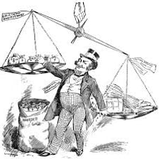 A person greedily clutching a large amount of money