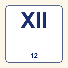 The Roman numeral XII representing the number twelve