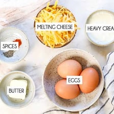 Eggs prepared as an ingredient for an omelet.