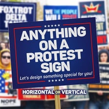 A protester holding a sign opposing an issue