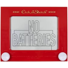 A classic red Etch A Sketch drawing toy