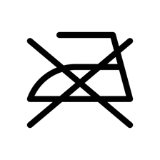 A garment-care label displaying the crossed-out iron symbol.