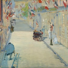 A visual pairing of a clock showing 10 a.m. with an artwork by Manet.