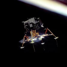 The Apollo 11 Eagle lunar module resting on the lunar surface