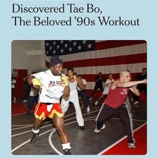 People doing a Tae Bo-style aerobic kickboxing workout