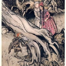 An illustration or book associated with the Brothers Grimm fairy tales.