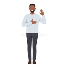 A person raising a hand while taking a solemn oath