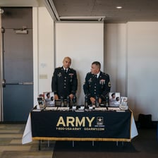 A military recruit completing enlistment paperwork