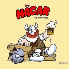 A comic illustration of Hägar the Horrible, a bearded Viking.