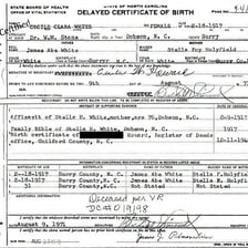 A formal biographical document listing a person’s birth surname.