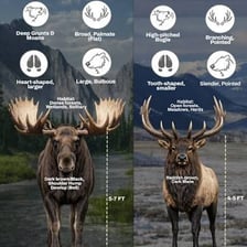 A moose and an elk shown as related large deer species